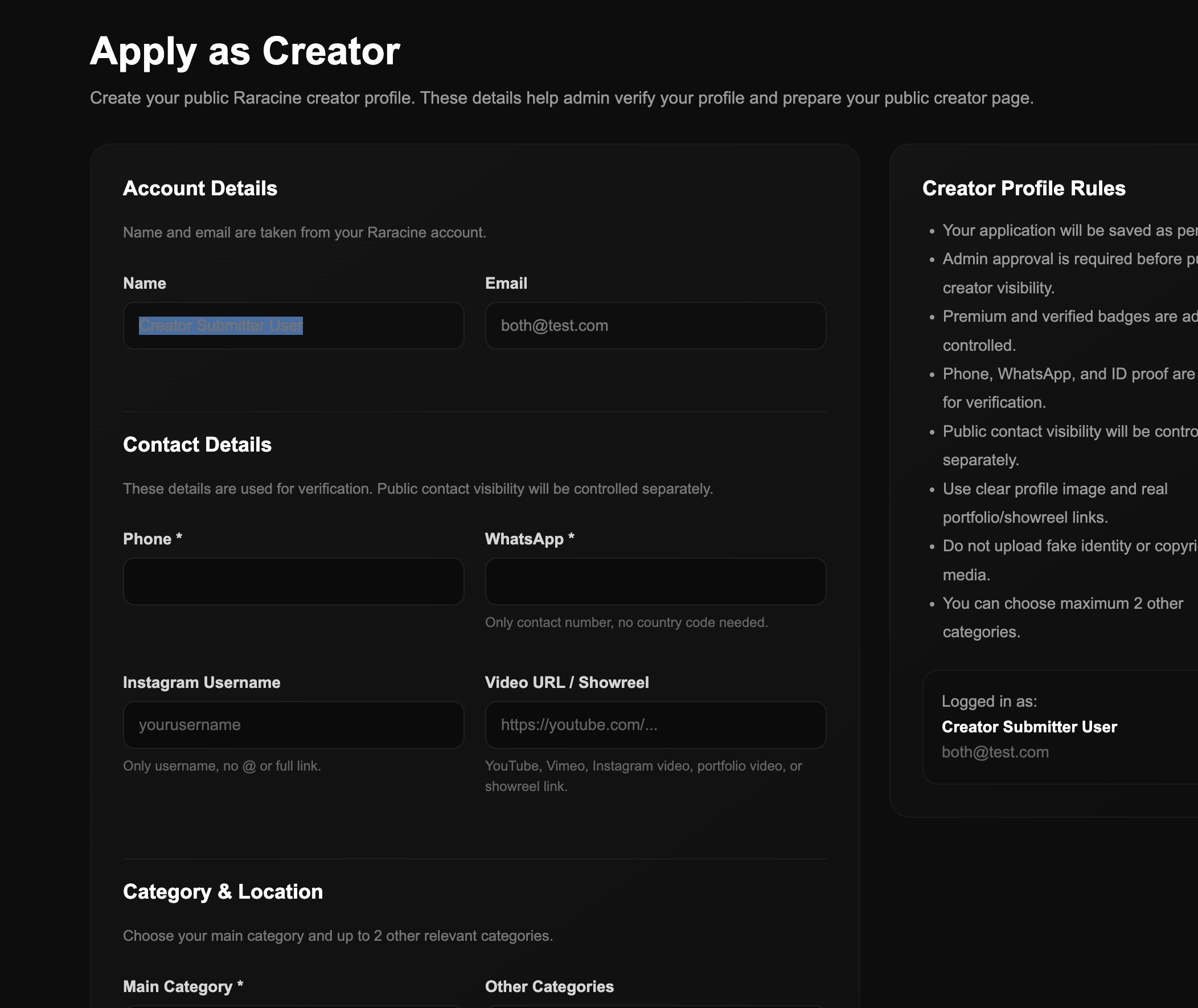 Creator Submitter User
